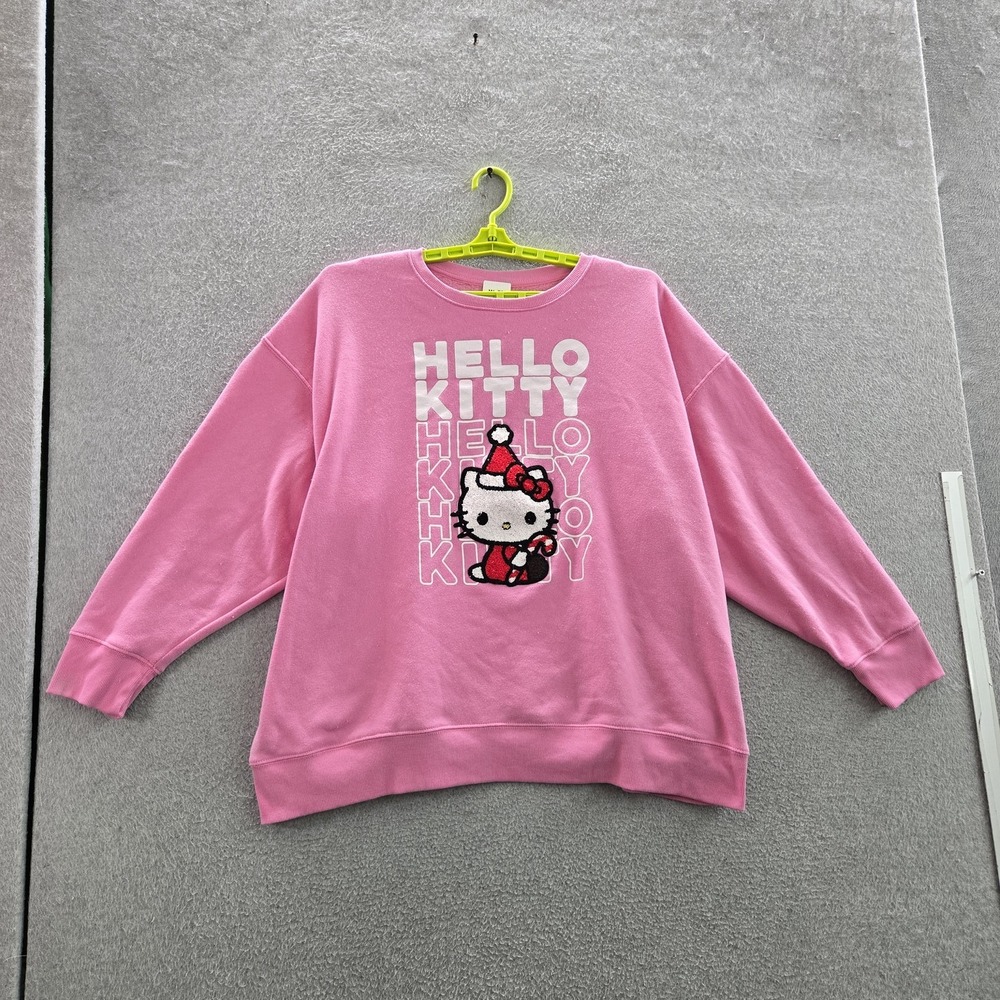 Hybrid Apparel Women Sweatshirt 2X Pink Embroidered‎ Graphic Fleece Hello Kitty